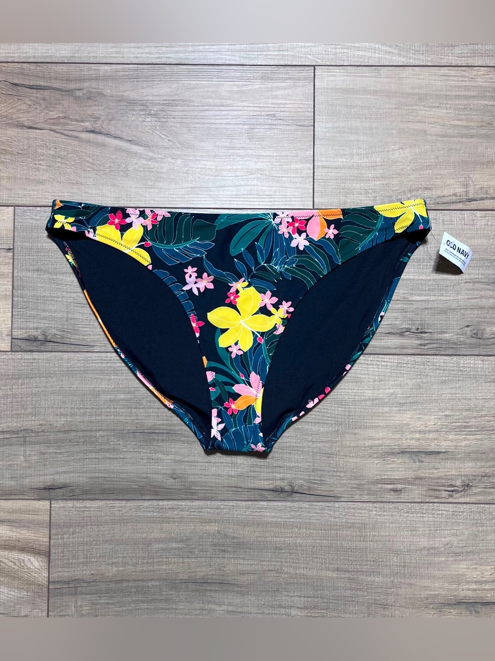 Old Navy Women’s Hibiscus Floral Print Lined Bikini Bottom Size XL Black